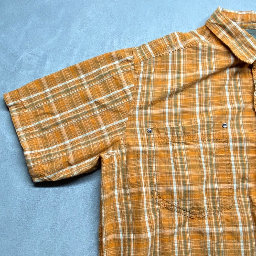 REI Mens XL Plaid Short Sleeve Button Up Shirt Casual Outdoor Work Beige Orange - Picture 10 of 14